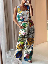 Load image into Gallery viewer, Unique Print Tank and Back Elastic Waist Pocketed Pants Set