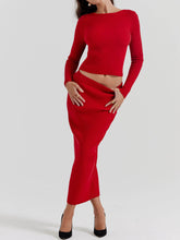 Laden Sie das Bild in den Galerie-Viewer, Red Knit-Blend Maxi Skirt