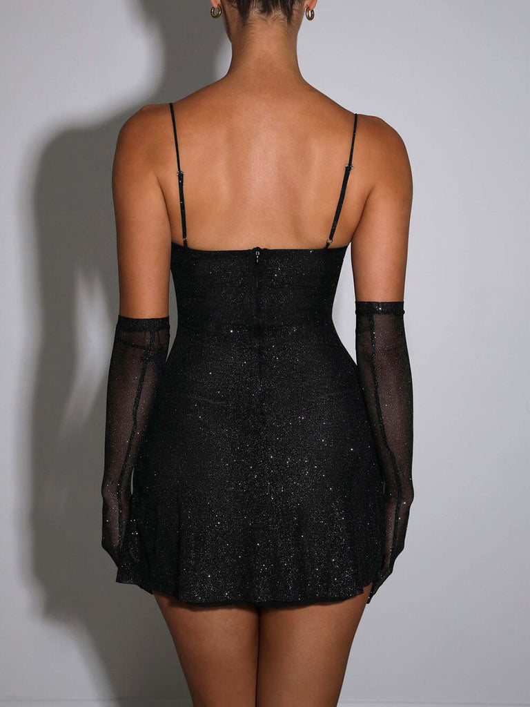 Mini-robe fendue noire à paillettes