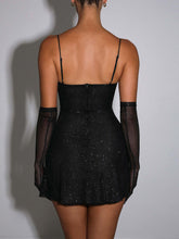 Carica l&#39;immagine nel visualizzatore di Gallery, Sequined Black Slit Mini Dress