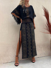 Load image into Gallery viewer, Ethnic Print Patchwork Side Lace-Up Maxi Skirt-Set