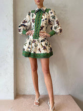 Lataa kuva Galleria-katseluun, Unique Print Color Match Balloon Sleeve Shirt Mini Dress