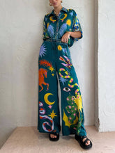 Laden Sie das Bild in den Galerie-Viewer, Unique Print Elastic Waist Pocketed Wide Leg Pants Set