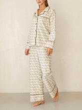 Load image into Gallery viewer, Loose Printed Brown Trim Patchwork Pajama Set