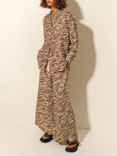 Load image into Gallery viewer, Button Open Collar Loose Zebra Print Drawstring Wide Leg Pants-Set