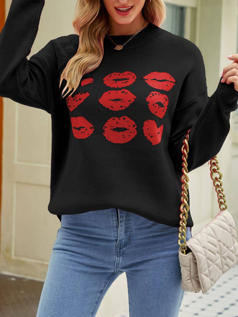 Pull en tricot avec cœur et lèvres de la Saint-Valentin