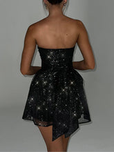 Load image into Gallery viewer, Sequin Bow Strapless Mini Dress