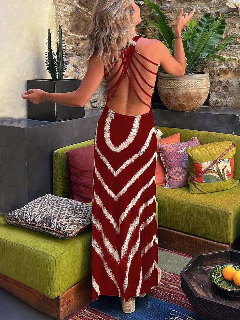 Robe longue extensible à imprimé vagues et lien au dos