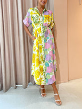 Laden Sie das Bild in den Galerie-Viewer, Multicolor Paneled Shirt-Style Midi Dress