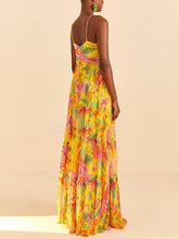 Carregar imagem no visualizador da galeria, Hanging Neck Printed Floral Design Backless Straight Maxi Dress