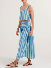 Carica l&#39;immagine nel visualizzatore di Gallery, Lace-up Tank and Ruched Waist Midi Skirt Set