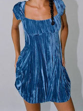 Load image into Gallery viewer, Blue Velvet Cap Sleeve Mini Dress