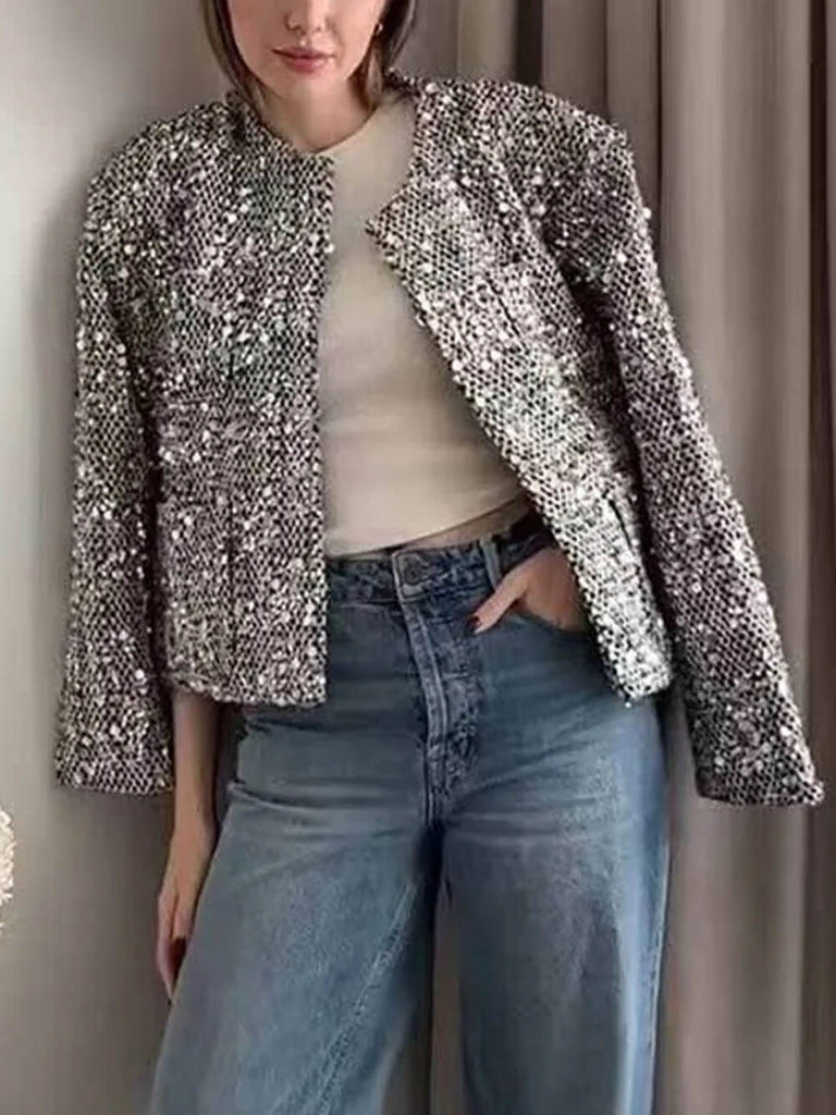 Veste à paillettes argentées métallisées