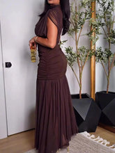 Carica l&#39;immagine nel visualizzatore di Gallery, Brown Pleated Mesh Bodycon Dress