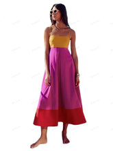 Lataa kuva Galleria-katseluun, Vacation-Style Color Block Spaghetti Strap Dress