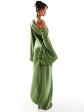 Load image into Gallery viewer, Green Asymmetrical Hem Satin Maxi Dress