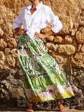 Printed Waist-High Hem Mid-Length Skirt