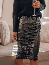 Load image into Gallery viewer, Sequined Hip-Hugging A-Line Skirt