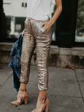 Load image into Gallery viewer, Sequined Elastic Waist Tie Trousers