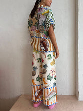 Načíst obrázek do prohlížeče Galerie, Tropical Fruit Print Shirt Elastic Waist Pocket Wide Leg Pants Suit