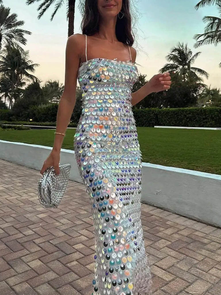 Robe mi-longue irrégulière polyvalente à sequins