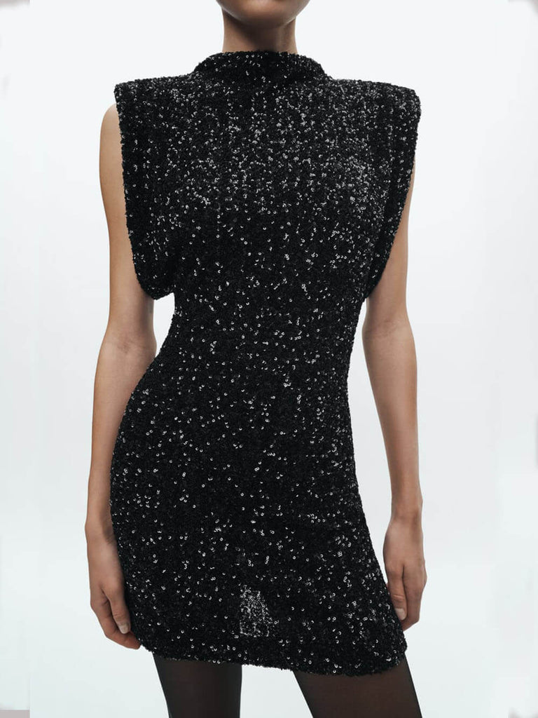 Shoulder Pads Sequin Dress