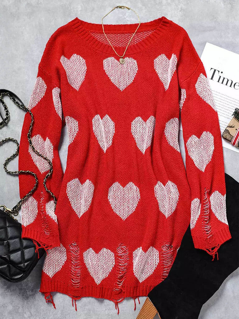 Hollow Out Hole Heart Sweater Dress