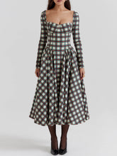 Load image into Gallery viewer, Red Tartan Corset Midi Dress