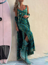 Laden Sie das Bild in den Galerie-Viewer, Boho Tie-dye Print Slit Midi Dress