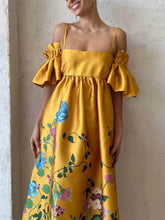 画像をギャラリービューアに読み込む, Marigold Printed Gathered Sleeve Pocketed A-Line Midi Dress