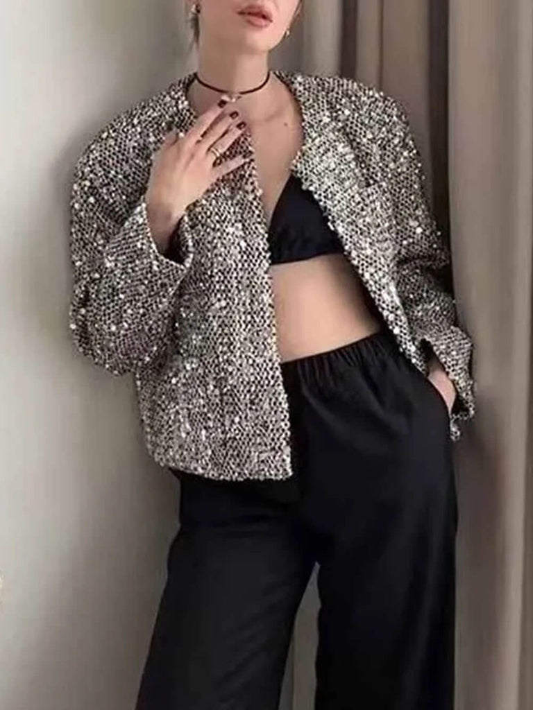 Metallic Silver Sequins Jacket