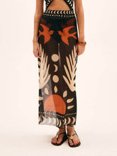 Load image into Gallery viewer, Unique Bird Print Mesh Cover Up Maxi Skirt