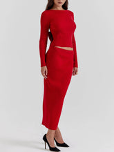 Laden Sie das Bild in den Galerie-Viewer, Red Knit-Blend Maxi Skirt