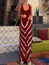 Load image into Gallery viewer, Wave Print Tie Back Stretch Maxi Dress