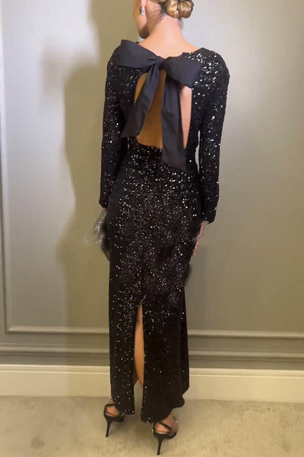 Robe longue à paillettes et nœud