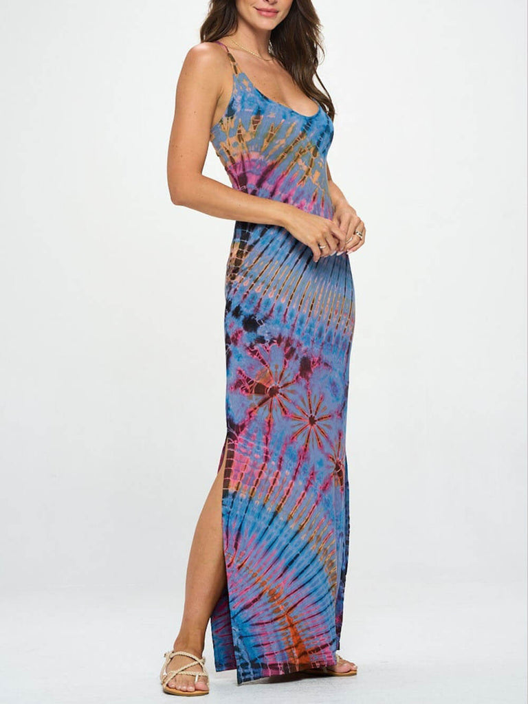 Vacay-Mode Tie Dye Spandex Maxi Dress