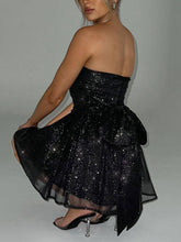 Load image into Gallery viewer, Sequin Bow Strapless Mini Dress