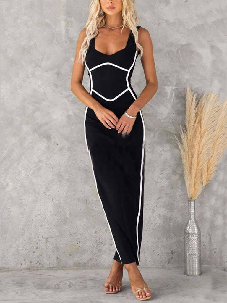 In The Heads Turn Line Trim Bodycon Stretch Maxi Dress