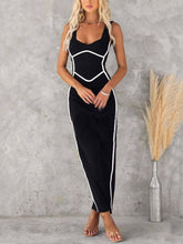 Load image into Gallery viewer, In The Heads Turn Line Trim Bodycon Stretch Maxi Dress