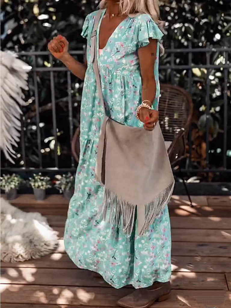 Bohemian Floral Print Loose Resort Maxi Dress