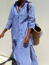 Load image into Gallery viewer, Splendor Stripes Printed Button Half Sleeve Belt Shirt Midi Dress