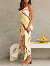 Load image into Gallery viewer, Striped Cowl Neck Backless Slit Flowy Slip Midi Dresses