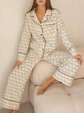 Load image into Gallery viewer, Loose Printed Brown Trim Patchwork Pajama Set