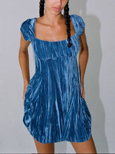 Load image into Gallery viewer, Blue Velvet Cap Sleeve Mini Dress