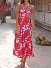 Laden Sie das Bild in den Galerie-Viewer, Halterneck Print Berry Lotus Midi dress