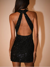 Load image into Gallery viewer, Halter Sequin Mini Dress