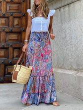 Load image into Gallery viewer, Bohemian Print Elastic Waist Tassel Maxi Skirt