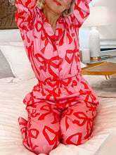 Load image into Gallery viewer, Bow Print Lapel Home Pajamas Set