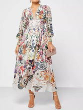 Görseli Galeri görüntüleyiciye yükleyin, Botonical Floral Printed V-Neck Chiffon Maxi Dress