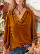 Load image into Gallery viewer, Long Sleeve Solid Velvet Pile Neck Pleated T-Shirt